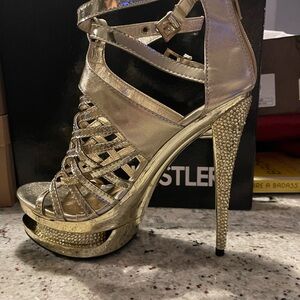 Gold Strappy High Heel Sandals